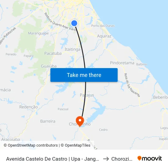 Avenida Castelo De Castro | Upa - Jangurussu to Chorozinho map