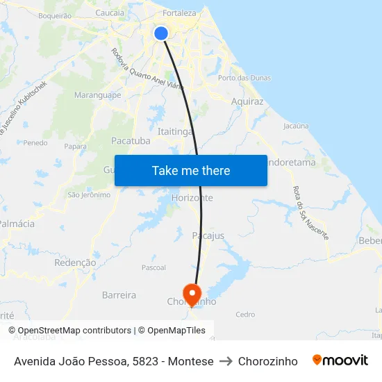 Avenida João Pessoa, 5823 - Montese to Chorozinho map