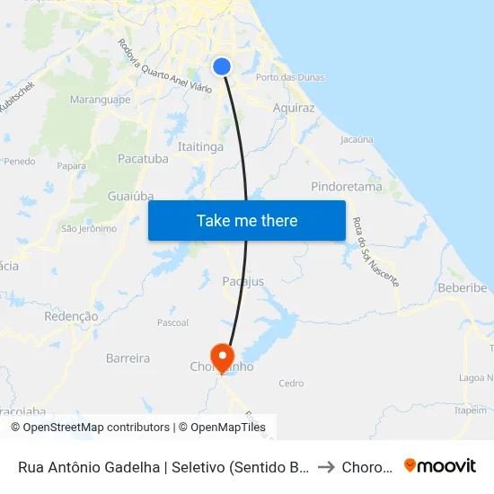 Rua Antônio Gadelha | Seletivo (Sentido Bairros) - Messejana to Chorozinho map