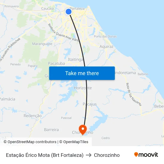 Estação Érico Mota (Brt Fortaleza) to Chorozinho map