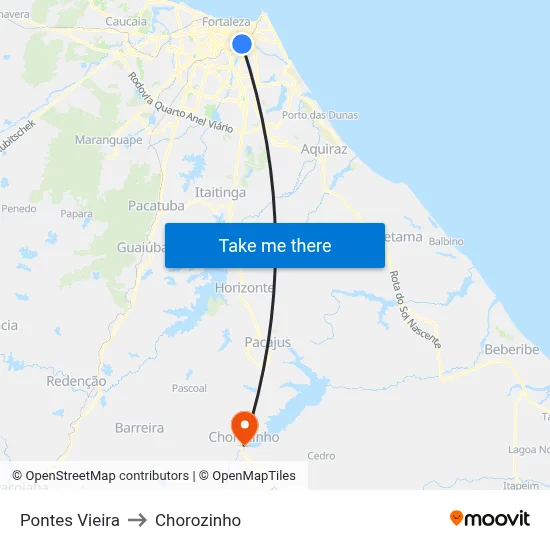 Pontes Vieira to Chorozinho map