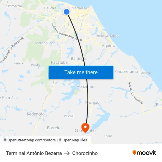 Terminal Antônio Bezerra to Chorozinho map