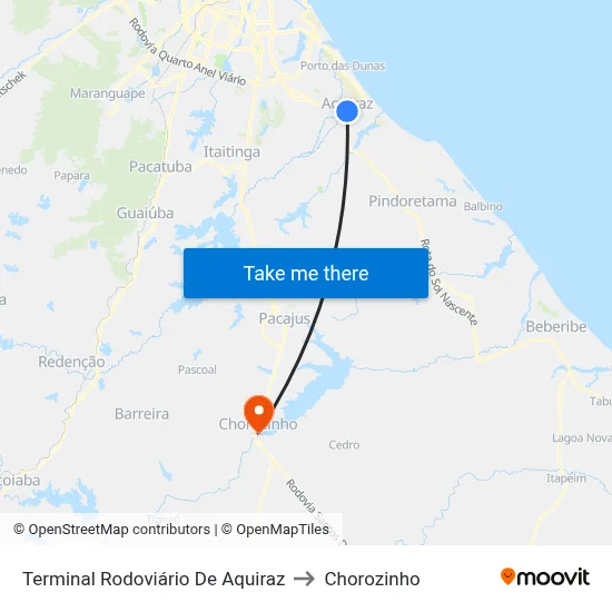Terminal Rodoviário De Aquiraz to Chorozinho map