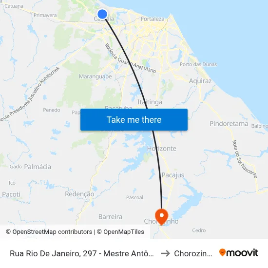 Rua Rio De Janeiro, 297 - Mestre Antônio to Chorozinho map