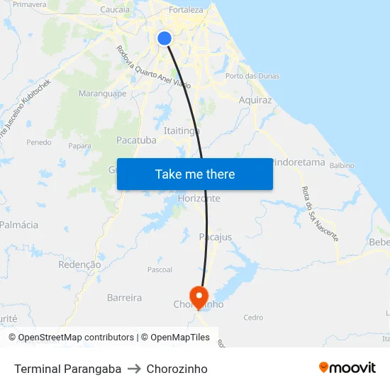 Terminal Parangaba to Chorozinho map