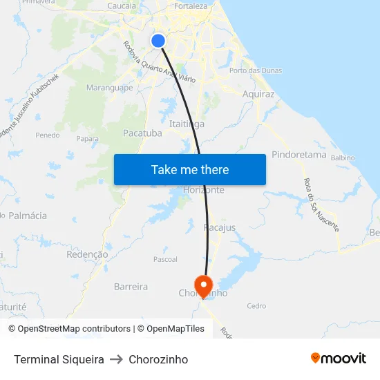Terminal Siqueira to Chorozinho map