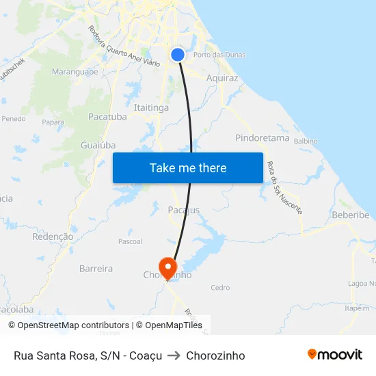 Rua Santa Rosa, S/N - Coaçu to Chorozinho map