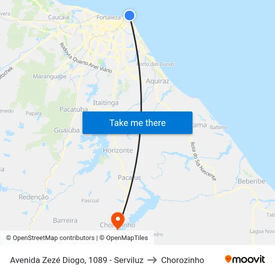 Avenida Zezé Diogo, 1089 - Serviluz to Chorozinho map