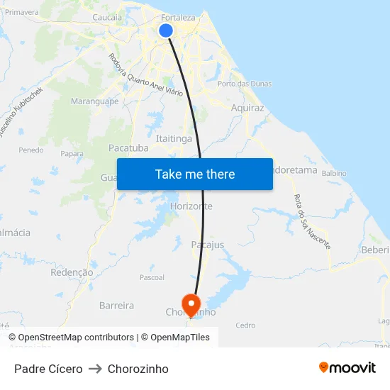 Padre Cícero to Chorozinho map