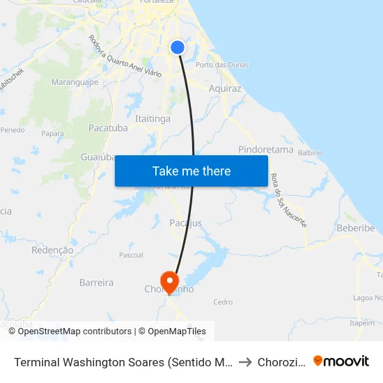Terminal Washington Soares (Sentido Messejana) to Chorozinho map