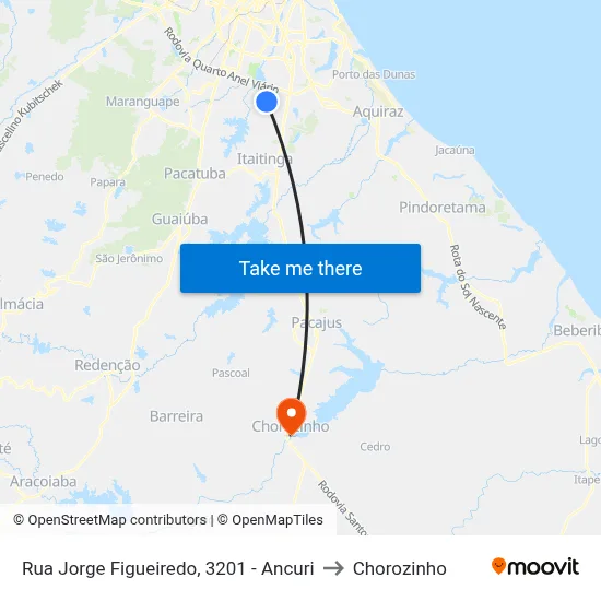 Rua Jorge Figueiredo, 3201 - Ancuri to Chorozinho map