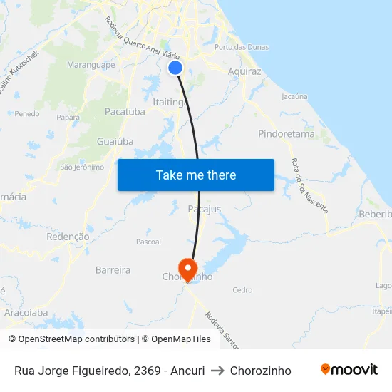 Rua Jorge Figueiredo, 2369 - Ancuri to Chorozinho map