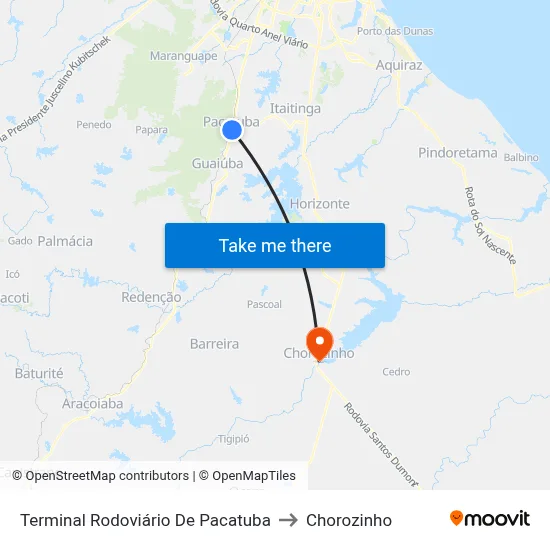 Terminal Rodoviário De Pacatuba to Chorozinho map