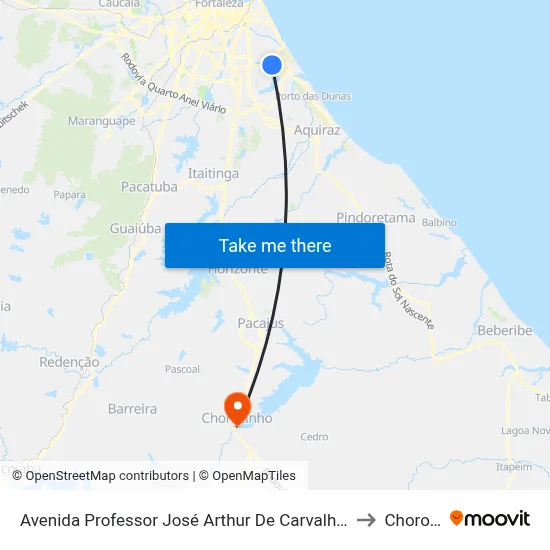 Avenida Professor José Arthur De Carvalho, S/N - Lagoa Redonda to Chorozinho map