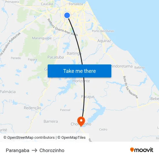 Parangaba to Chorozinho map