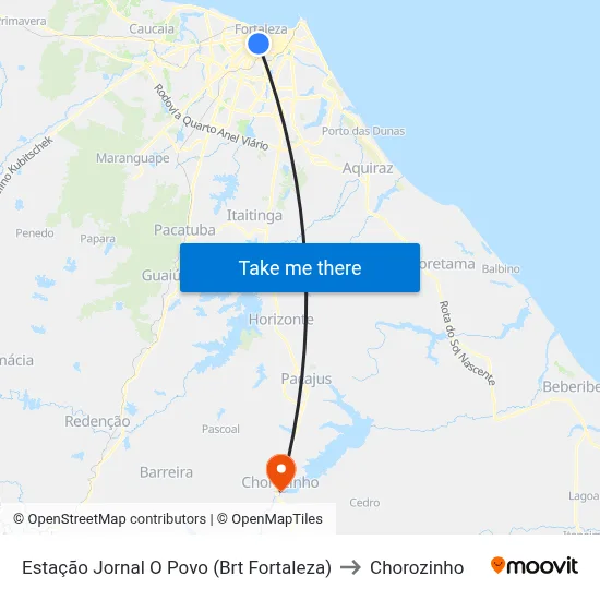 Estação Jornal O Povo (Brt Fortaleza) to Chorozinho map