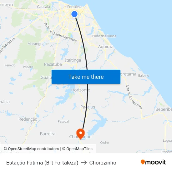 Estação Fátima (Brt Fortaleza) to Chorozinho map