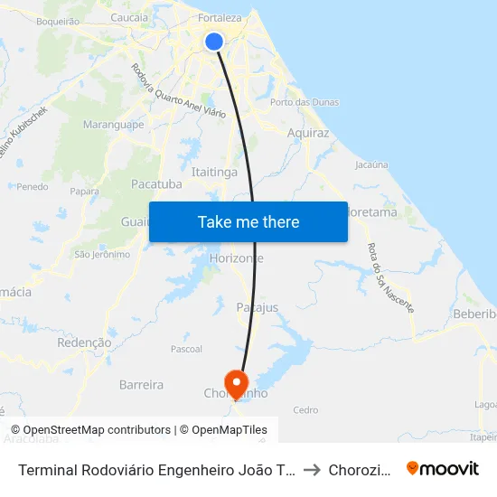 Terminal Rodoviário Engenheiro João Thomé to Chorozinho map