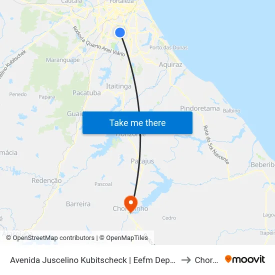 Avenida Juscelino Kubitscheck | Eefm Deputado Paulino Rocha - Passaré to Chorozinho map