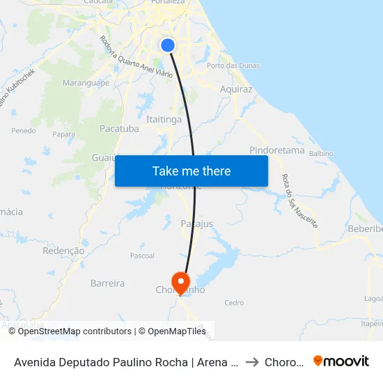Avenida Deputado Paulino Rocha | Arena Castelão - Passaré to Chorozinho map