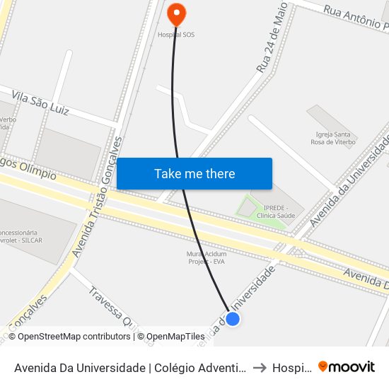 Avenida Da Universidade | Colégio Adventista Paulo César Afonso - Benfica to Hospital Sos map