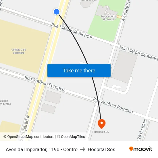 Avenida Imperador, 1190 - Centro to Hospital Sos map
