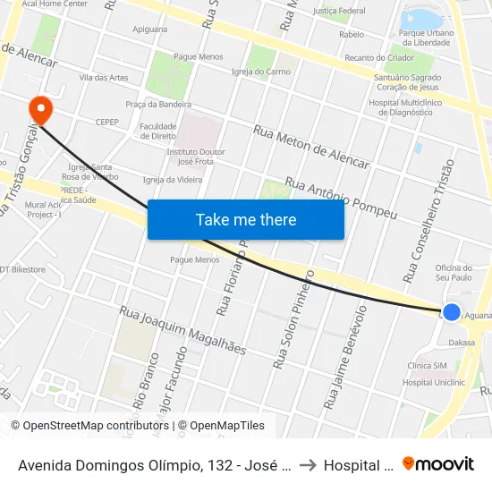 Avenida Domingos Olímpio, 132 - José Bonifácio to Hospital Sos map