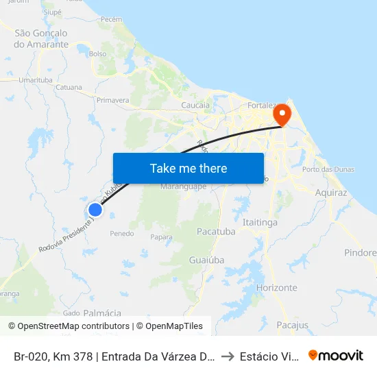 Br-020, Km 378 | Entrada Da Várzea Do Meio - Bom Princípio to Estácio Via Corpvs map