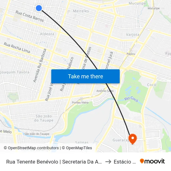 Rua Tenente Benévolo | Secretaria Da Administração Penitenciária - Meireles to Estácio Via Corpvs map