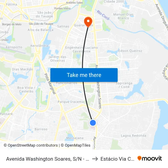 Avenida Washington Soares, S/N - Messejana to Estácio Via Corpvs map