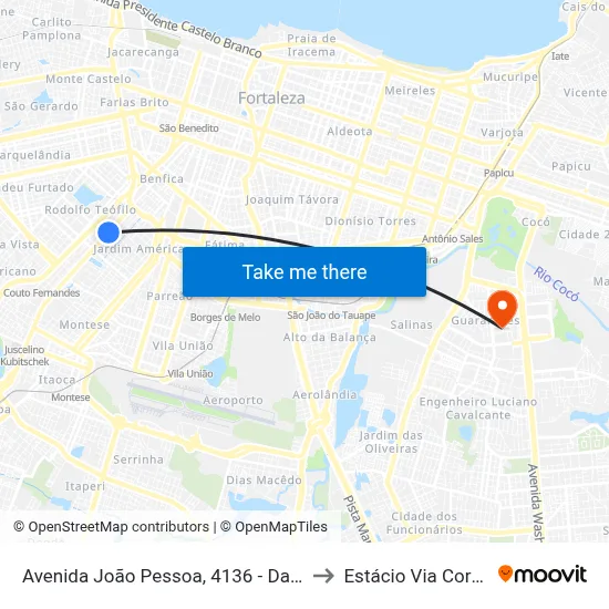 Avenida João Pessoa, 4136 - Damas to Estácio Via Corpvs map