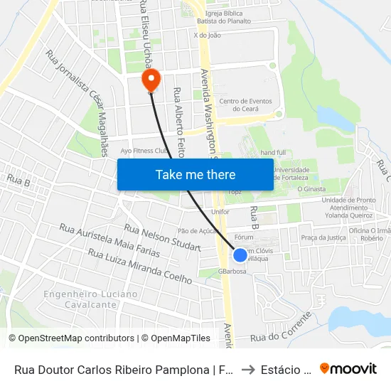 Rua Doutor Carlos Ribeiro Pamplona | Fórum Clóvis Beviláqua - Edson Queiroz to Estácio Via Corpvs map