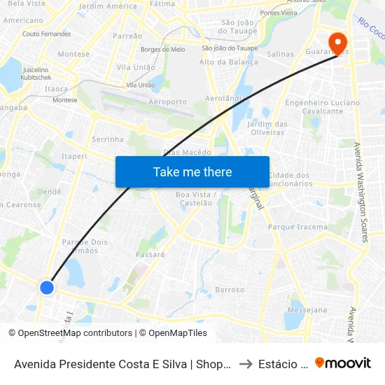Avenida Presidente Costa E Silva | Shopping Pátio Arvoredo - Parque Dois Irmãos to Estácio Via Corpvs map