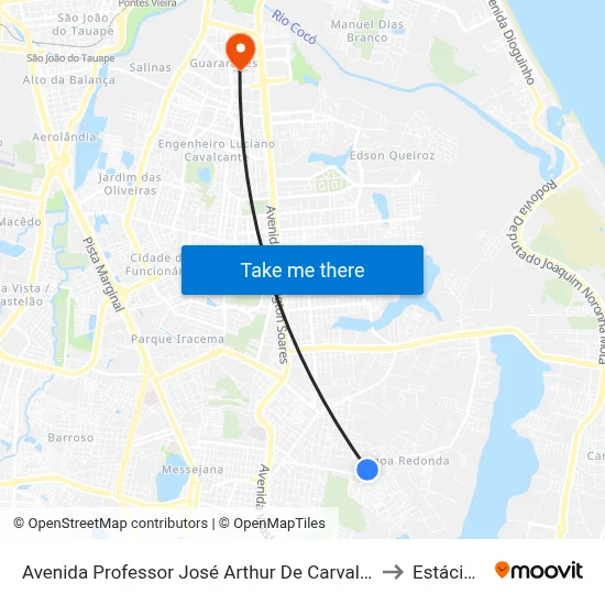Avenida Professor José Arthur De Carvalho | Center Box Supermercados - Lagoa Redonda to Estácio Via Corpvs map