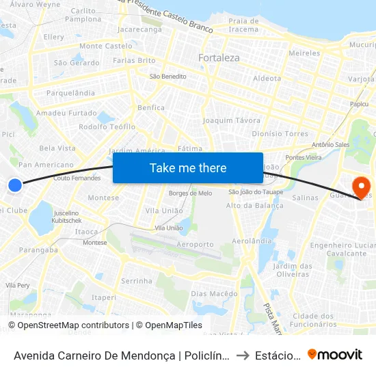 Avenida Carneiro De Mendonça | Policlínica Dr. Lusmar Veras Rodrigues - Jóquei Clube to Estácio Via Corpvs map