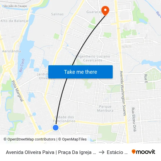 Avenida Oliveira Paiva | Praça Da Igreja Da Glória - Cidade Dos Funcionários to Estácio Via Corpvs map