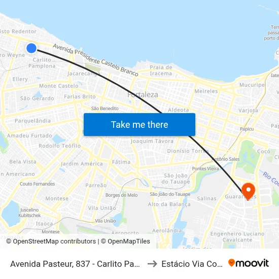 Avenida Pasteur, 837 - Carlito Pamplona to Estácio Via Corpvs map