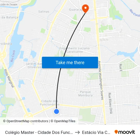 Colégio Master - Cidade Dos Funcionários to Estácio Via Corpvs map