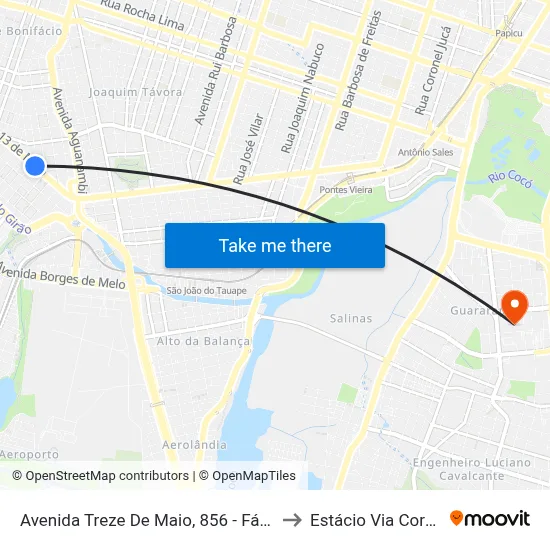 Avenida Treze De Maio, 856 - Fátima to Estácio Via Corpvs map