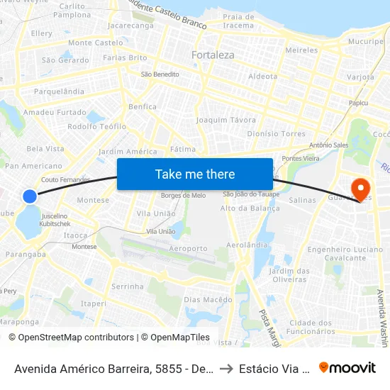 Avenida Américo Barreira, 5855 - Demócrito Rocha to Estácio Via Corpvs map