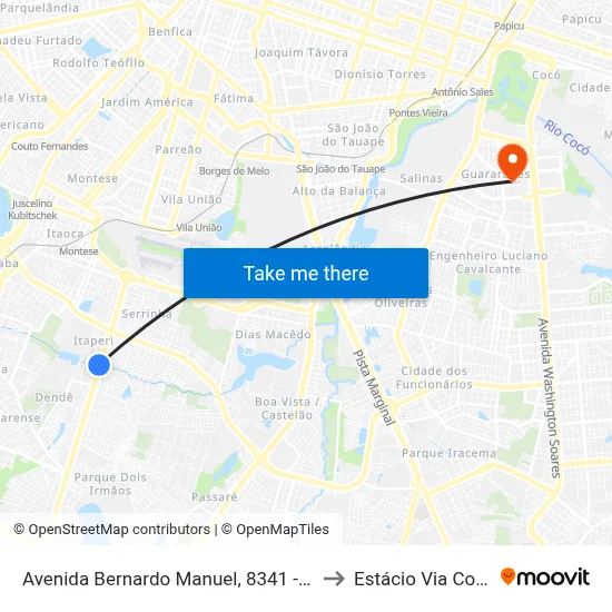 Avenida Bernardo Manuel, 8341 - Itaperi to Estácio Via Corpvs map
