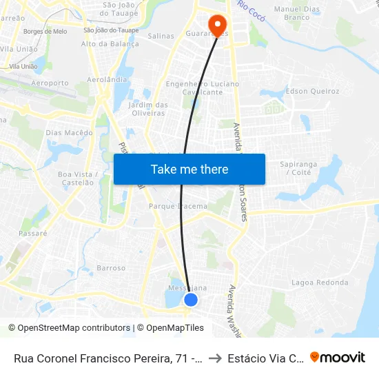 Rua Coronel Francisco Pereira, 71 - Messejana to Estácio Via Corpvs map