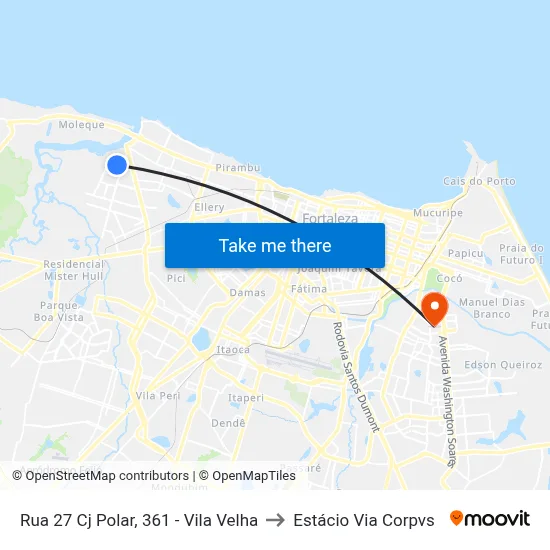 Rua 27 Cj Polar, 361 - Vila Velha to Estácio Via Corpvs map