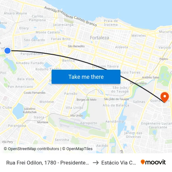 Rua Frei Odilon, 1780 - Presidente Kennedy to Estácio Via Corpvs map