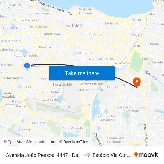 Avenida João Pessoa, 4447 - Damas to Estácio Via Corpvs map