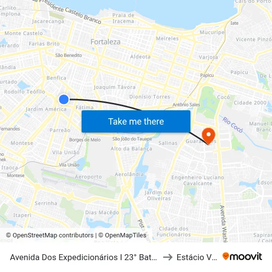 Avenida Dos Expedicionários I 23° Batalhão De Caçadores - Fátima to Estácio Via Corpvs map