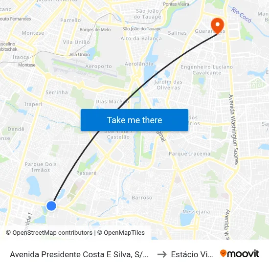 Avenida Presidente Costa E Silva, S/N - Prefeito José Walter to Estácio Via Corpvs map