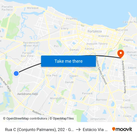 Rua C (Conjunto Palmares), 202 - Granja Lisboa to Estácio Via Corpvs map