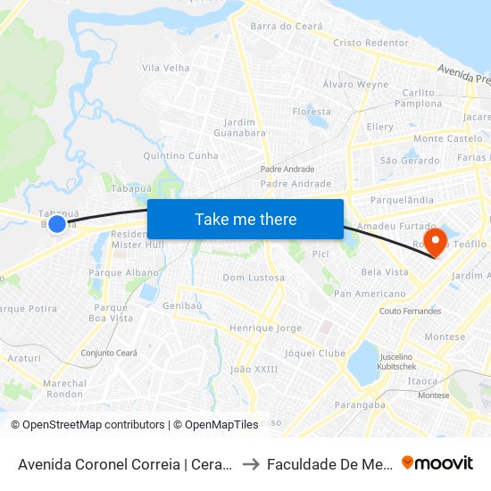 Avenida Coronel Correia | Cerapeles - Tabapuá to Faculdade De Medicina Ufc map