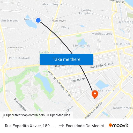Rua Expedito Xavier, 189 - Floresta to Faculdade De Medicina Ufc map